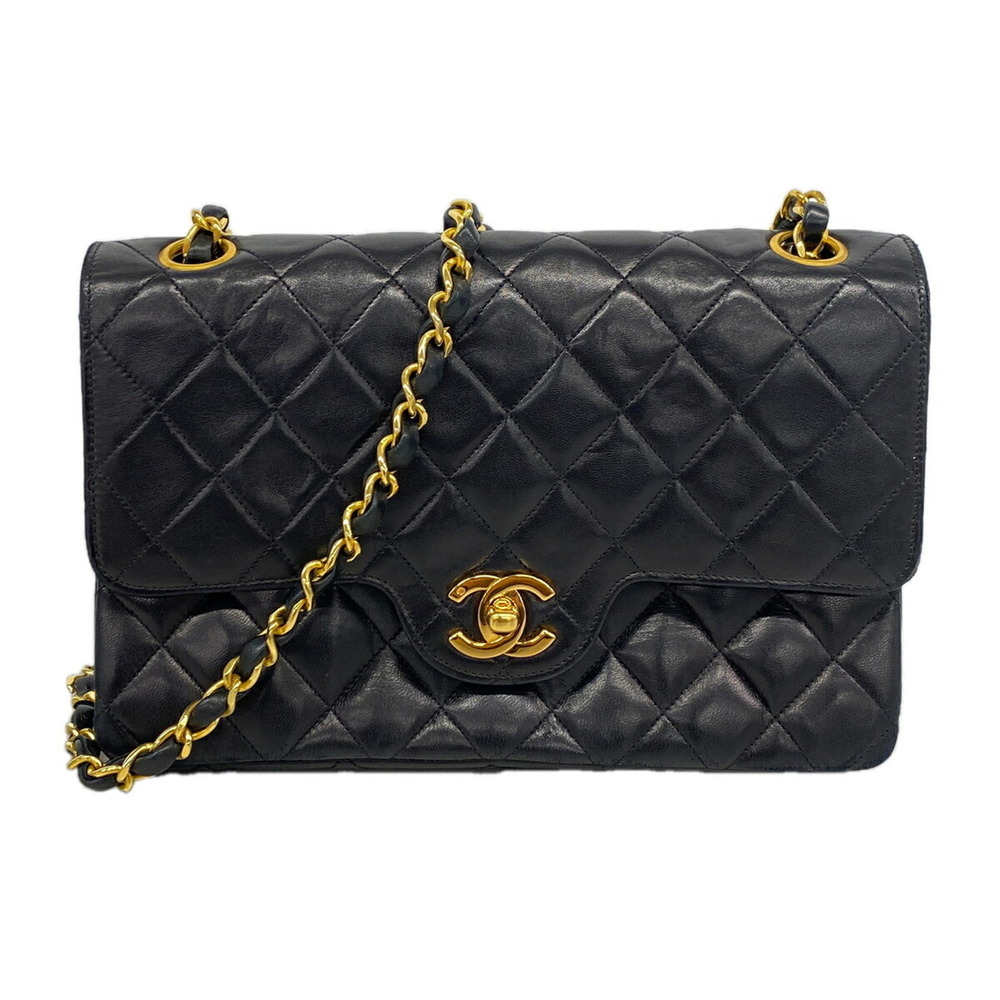 Chanel Matelassé Shoulder Bag, Double Flap, Chain, Lambskin, Black, Women's